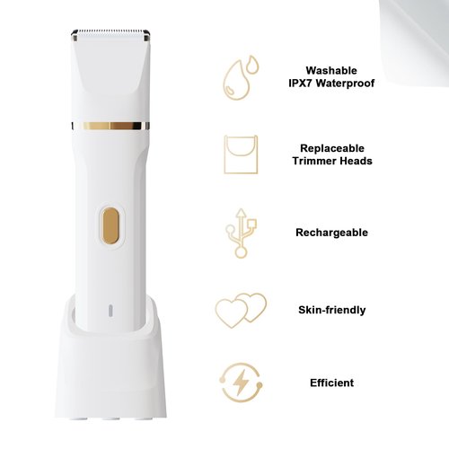 ele ELEOPTION Electric Razors for Women 5-in-1 Waterproof Wet Dry Electric Shaver with USB Charge Dock, Legs Hair Remover, Body Shaver for Beard Bikini Trimmer for Women White