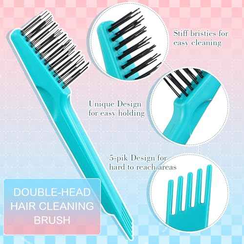 Boao 2 Pieces Hair Brush Cleaning Tool Comb Set Mini Hair Brush Dirt Remover with Metal Wire Rake for Removing Hair Dust Home and Salon Use(Pink and Green)