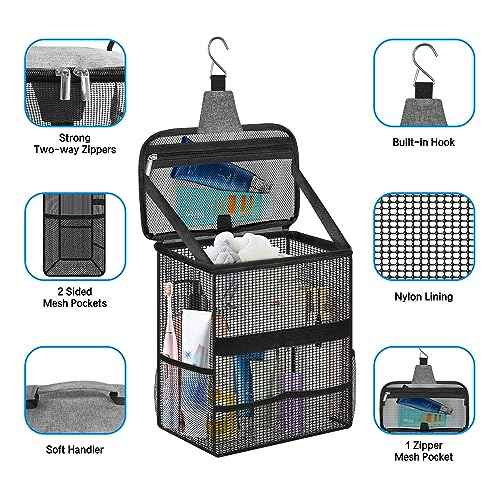 Boczif Shower Bag Mesh Caddy, Toiletry Bags for Travel, Bathroom, Gym, Camp Women Men, Shower Organizer Tote Bag for College Dorm Students Girls Boys, Portable Quick Dry and with Metal Hook