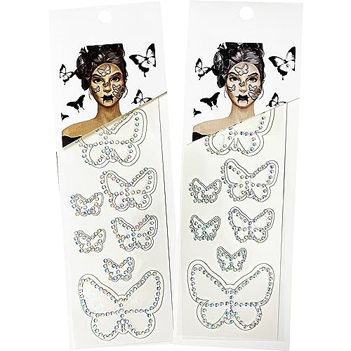 Butterfly Face Tattoos & Rhinestone Gems - 2 Pack