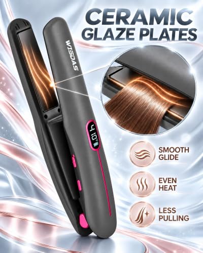 WISDAS Grey Cordless Mini 2-in-1 Travel Hair Straightener & Curler