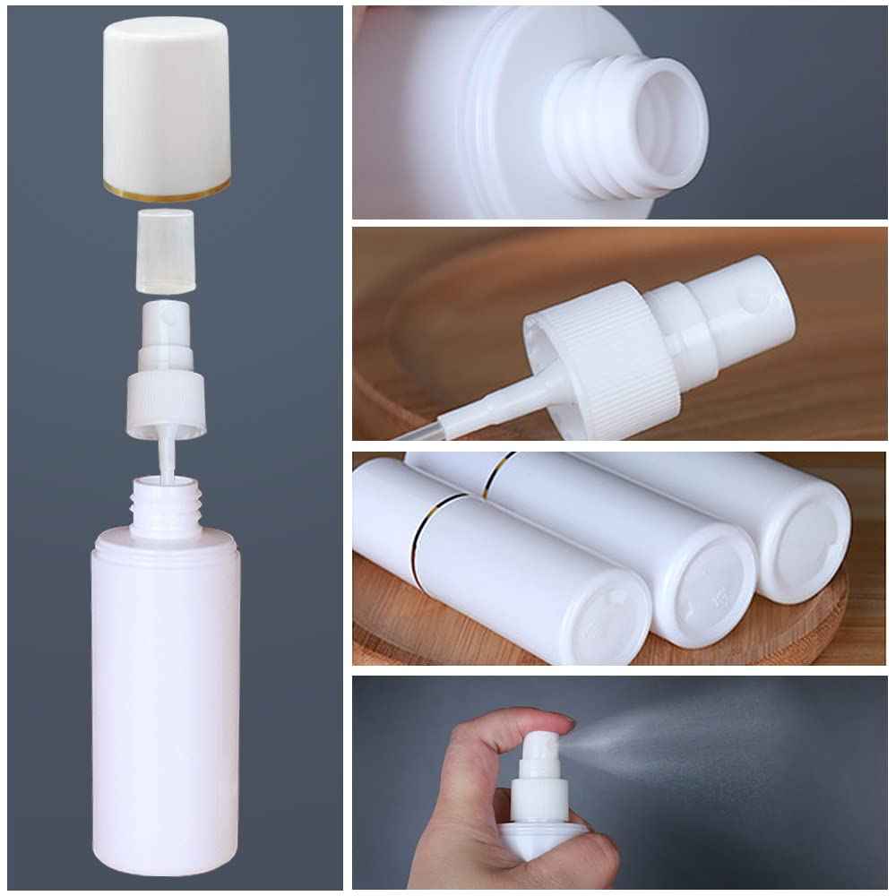 ILILIC Choice 5 Pack Plastic Spray Bottles Travel Spray Bottle Reusable Empty Plastic Spray Bottle Double Cap Protection Perfume Essential Oil Travel Cleaner Botanical Cosmetic Bottle. (100ML-White)