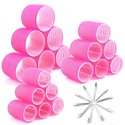Cludoo Jumbo Hair Rollers Set 28 Pcs Self Grip Curlers with Clips