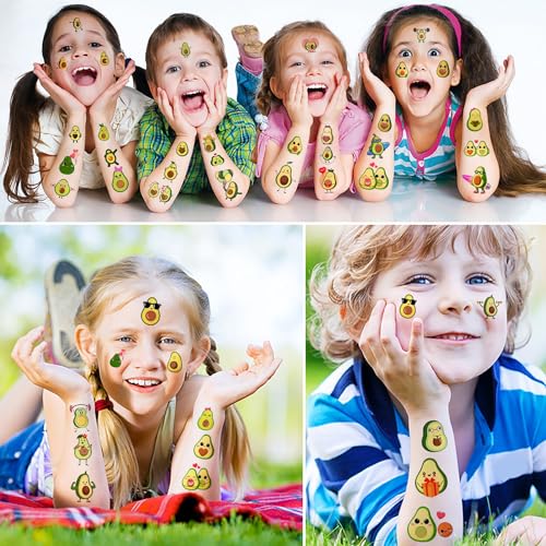 12 Sheets Avocado Temporary Tattoos Stickers Avocado Birthday Party Supplies Decorations Cute Fruit Face Fake Tattoos Party Favors Goodie Bag Fillers Party Gifts Games School Classroom Rewards