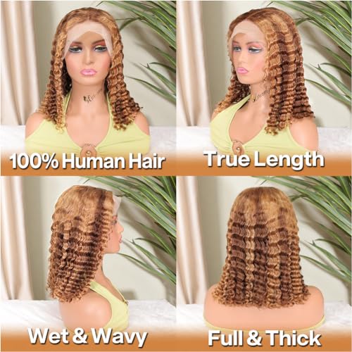 Curly Bob Wig Human Hair 13x4 HD Lace Front 4/27 Ombre