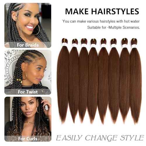 30# Pre Stretched Braiding Hair 20 Inch 8 Packs Long Auburn Brown Braiding Hair Pre Stretched Professional Prestretched Braiding Hair Synthetic Crochet Braids (30#, 20 Inch (pack of 8))