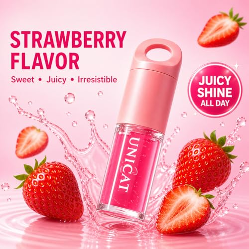 Strawberry Lip Oil Keychain with Jojoba Oil & Vitamin E