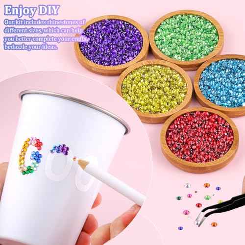 22000Pcs Resin Rhinestones for Bedazzling with Tweezers, Multicolor 2/3/4mm Rhinestones for Crafting with B7000 Jewelry Glue for DIY Crafts Clothing Tumblers Shoes Fabric Nail Art