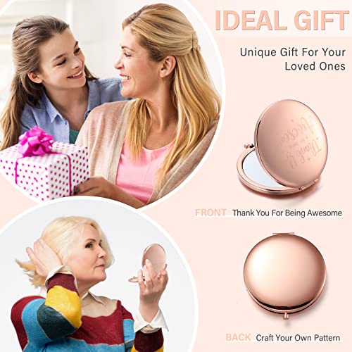 Roowest 12 Pcs Inspirational Compact Mirror Birthday Small Gifts for Mom Women Bulk Double Sided Travel Thank You for Being Awesome Makeup Magnifying Pocket Mirror for Purse(Rose Gold)
