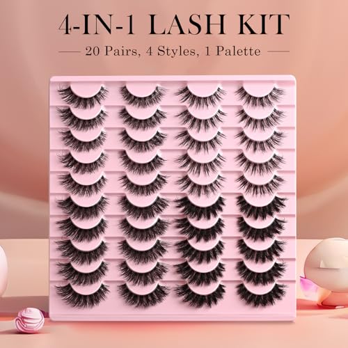 Wispy Cat Eye False Eyelashes, 20 Pairs, Clear Band