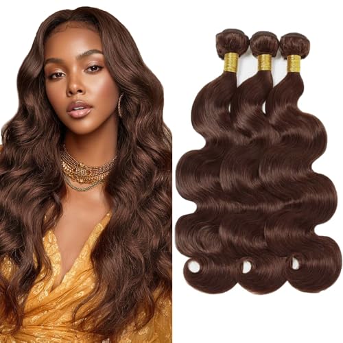 #4 Brown Body Wave Human Hair Bundles 3-Pack