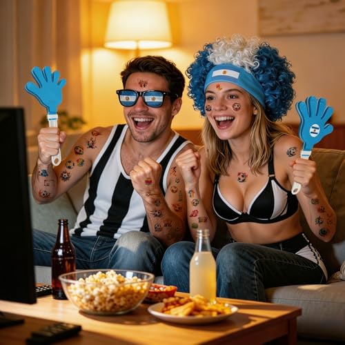 Argentina Soccer Cheer Set with Wig, Glasses, Clappers & Stickers