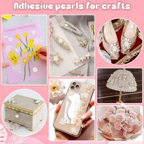 4366 PCS Self Adhesive Pearl Stickers£¬Pearl Stickers for Crafts Kids£¬Assorted Sizes & Shape Stick on Pearls for Hair, Face, Makeup, Eye 3mm/4mm/5mm/6mm/8mm/10mm/Rose/Heart Shape