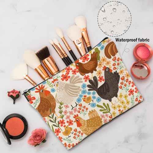 Floral Chicken Makeup Bag, Chicken Gifts Cosmetic Bag Chicken Themed Gifts Travel Pouch, Chicken Gifts for Chicken Lovers Women Girls Sisters Friends Niece Wife Friendship Graduation Birthday Gifts