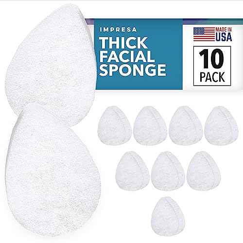 IMPRESA Facial Exfoliating Pads - Deep Cleansing Facial Sponges - Daily Exfoliation Face Scrubbers - Extra Thick Face Sponge - White, Pack of 10