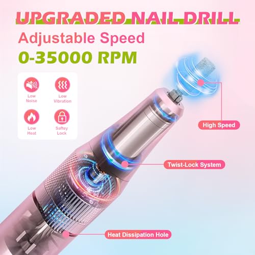 Electric Nail Drill 35000RPM with Bits | Cordless Rechargeable