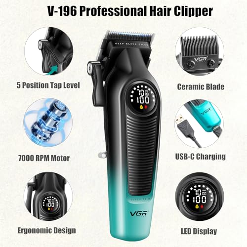 VGR Hair Clipper & Trimmer Combo Set, Cordless Barber Kit with LED Display
