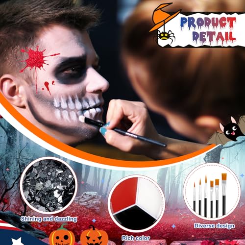 Halloween Makeup Kit 16pc with Face Paint, Glitter & Brushes