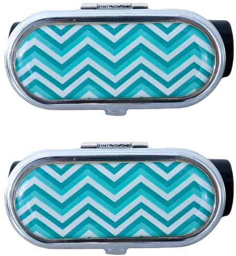 Stephanie Imports Set of 2 Clip-On Round Lipstick Mirrors (Turquoise Chevron)