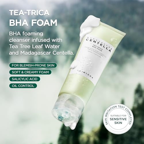 SKIN1004 Tea-Trica BHA Foam, Makeup Remover with Centella Asiatica & Tea Tree, Korean Face Cleanser for Oil & Sebum Control, Cleansing Foam for Clearing Impurities, Korean Skin Care, 4.22 fl.oz /125ml
