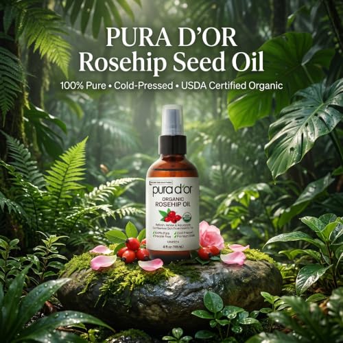 PURA D'OR Organic Rosehip Seed Oil - Pure Cold-Pressed Facial Oil (4oz)