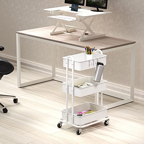 Simple Houseware Heavy Duty 3-Tier Metal Utility Rolling Cart, White