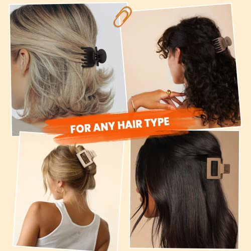 DEPOKA Matte Hair Clips Set - Rectangle & Double Row Claw Clips