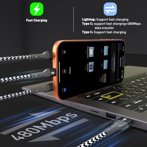 3-in-1 Braided Multi Charging Cable, 4Ft 2-Pack