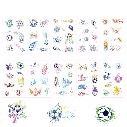 10 Sheets Soccer Temporary Tattoos for Game Day & Parties