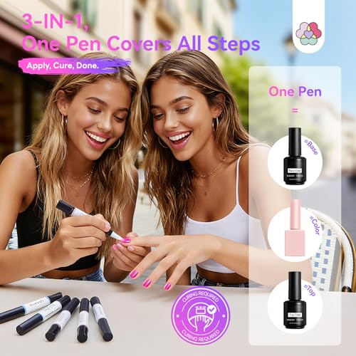 SAVILAND One-Step Gel Nail Pens - 6 Colors, 3-in-1 Base & Top Coat
