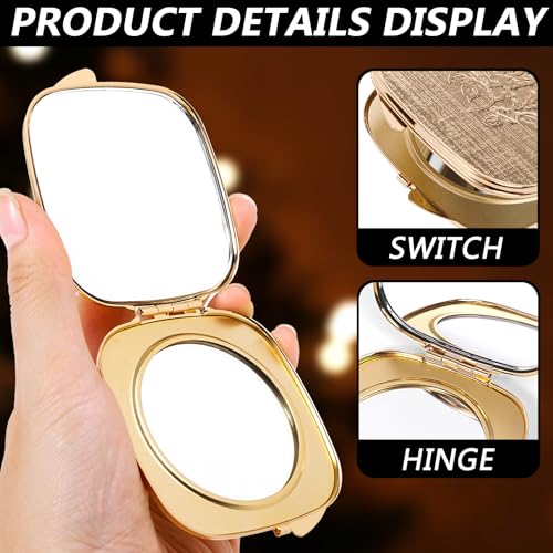 Travel Mini Mirror - Handheld, Foldable, Lightweight - Wallet Mini Pocket Magnifier - Square 3.0-inch x 2.8-inch (Gold) (Gold)