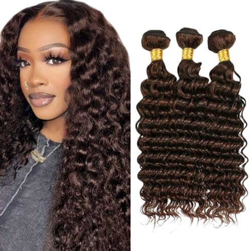 Brown Deep Wave Human Hair Bundles 12" 8A Grade 3 Pack