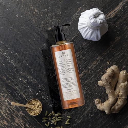Prija Vitalizing 2 in 1 Shower Gel and Shampoo with Ginseng Extract, Hydrating and Energizing Hair and Body Wash Gel with Pump Dispenser, Luxurious Shower Gel 5 x 12.85 Fl. Oz