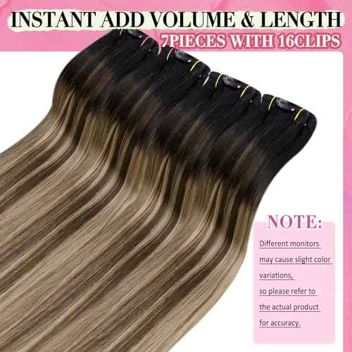 YoungSee Balayage Hair Extensions Clip ins Ombre Black to Brown with Caramel Blonde Clip in Extensions Real Human Hair Ombre Hair Clip on Hair Extensions for Women 20Inch 120G 7Pcs