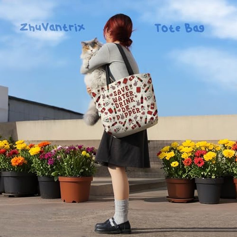Cute Aesthetic Dr. Pepper Tote Bag with Zipper Pocket - Lightweight & Washable