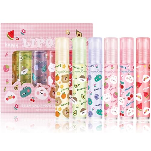 6-Pack Roll On Lip Gloss Oil Set - Hydrating Fruit Flavors