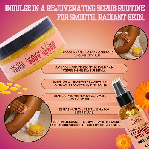 Turmeric Honey Body Scrub 8oz ? Exfoliating Scrub for Dark Spots, Hyperpigmentation & Ingrown Hairs ? Natural Brightening Face & Body Scrub with Tea Tree & Neem