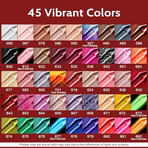 Lavender Violets 49pcs Gel Nail Polish Set 45 Colors Neon Glow in the Dark Effect with Nail Primer Builder Base Coat Glossy & Matte Top Coat Jelly Shades for Christmas Gift Set Nail Art Design A950