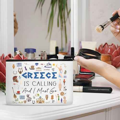 Greece Makeup Bag Gift - Greece Travel Essentials Funny Travel Toiletry Makeup Organizer Zipper Pouch Cosmetic Bag