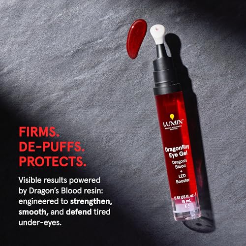 Lumin DragonRay Eye Gel, Under Eye Serum for Red Light Therapy, Peptides, Hyaluronic Acid & Caffeine Cream, Reduces Dark Circles & Puffiness, Compatible w Luminator Eye Mask, Vegan, 0.51oz (15ml)