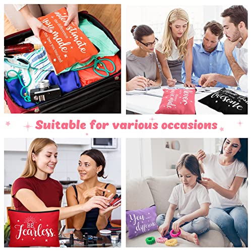 Kajaia 24 Pieces Inspirational Canvas Cosmetic Bags Makeup Bags with Zippers Appreciation Motivational Toiletry Purse Pouches Positive Travel Makeup Pouches for Girl Women Friends Coworker, 8 Designs