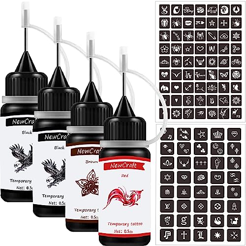 DIY Temporary Tattoo Kit - 4 Colors, 103 Stencils, Easy Application