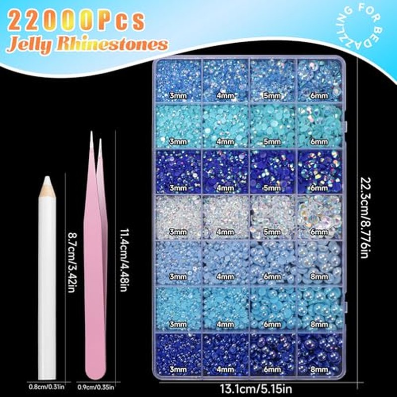 22000 Blue Flatback Rhinestones & Pearls Bedazzling Kit