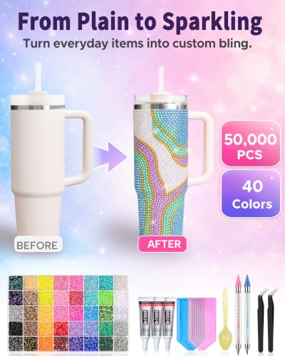 Bedazzling Kit 50,000 Rhinestones - 40 Colors with Glue & Tools