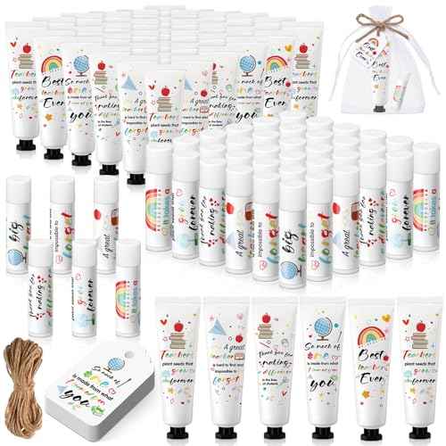 48 Set Appreciation Teacher Gifts Bulk Lip Balm Hand Cream Thank You Gift with Cards Organza Bags Travel Size Moisturizing Hand Lotion for Back to School Appreciation Teacher Gifts