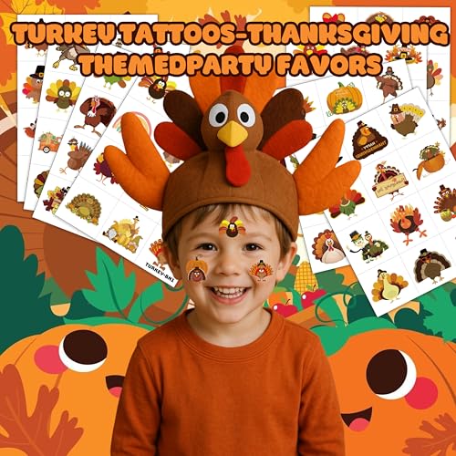 96 PCS Thanksgiving Turkey Temporary Tattoos Sheets