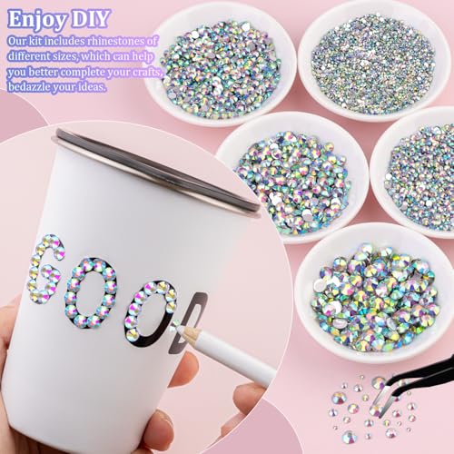 25000 Pcs AB Resin Rhinestones with Tweezers for Crafting