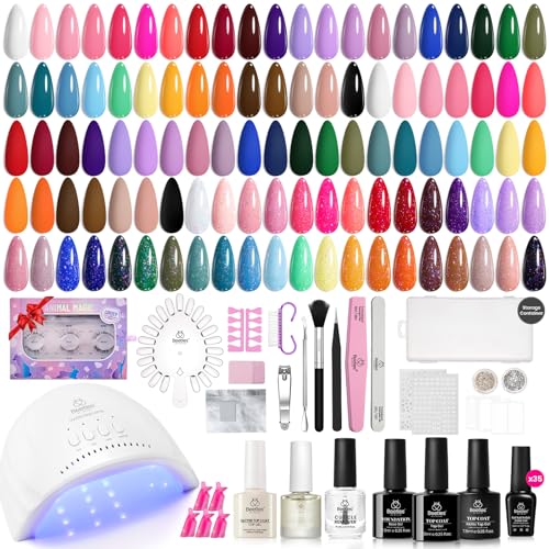 Beetles Gel Nail Polish Kit with U V Light 68 Pcs Emotional Spectrum 35 Colors Gel Polish Nail Kit with Base and Matte&Glossy Top Coat Soak Off All Season Gel Nail Kit Manicure Tools Gifts for Women