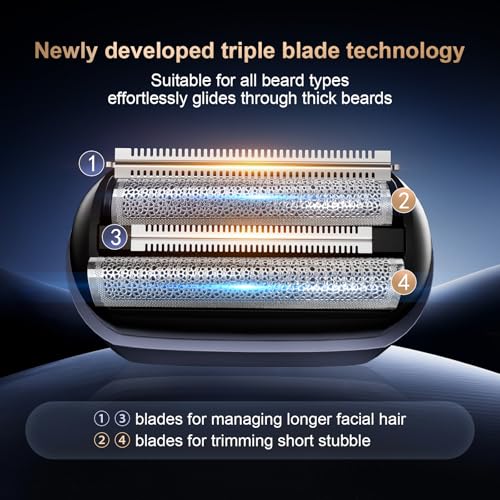 Electric Foil Shaver for Men:Triple Floating Blade Electric Razor for Face & Beard - IPX7 Waterproof Cordless Shaver with LED Display, USB-C Fast Charge & Travel Lock - Home & Travel Grooming Kit