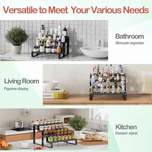 Cologne Organizer for Men, 12 Inch Wood Cologne Stand 4 Tier Perfume Organizer for Dresser, Versatile Step Display Stand Shelf for Fragrance, Skincare, Figurine, Dessert, 1 Set Black